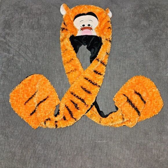 Disney Parks Black & Orange Kids Tigger Winter Plush hat with attached mittens - Picture 1 of 10